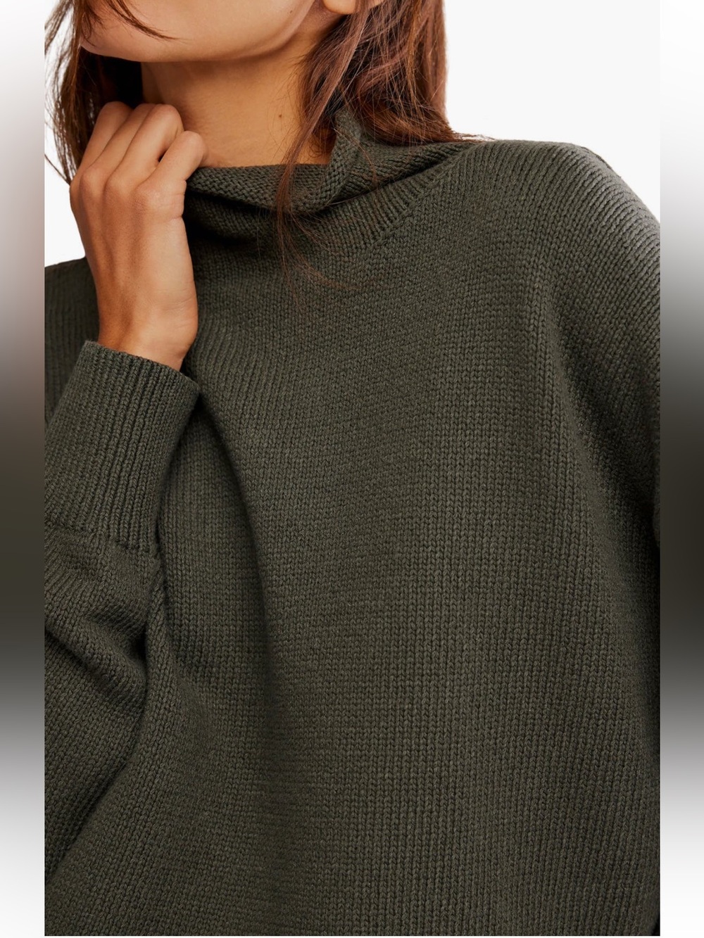 NWT Free People Torres Turtleneck Sweatshirt in Army - Picture 4 of 11